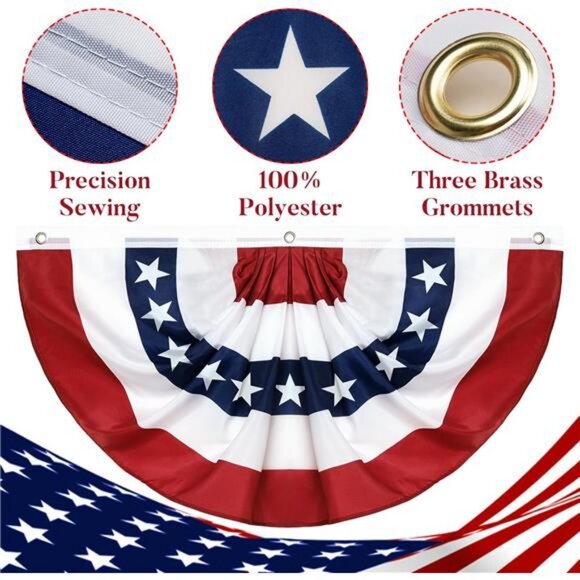 2Pack 3x6 Ft American Pleated Fan Flag, American Flag Bunting for Outdoor, US - Picture 4 of 7